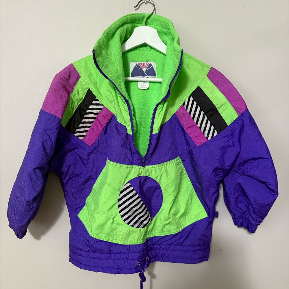 80s 90s Metro Kids Lined Windbreaker Jacket in Purple and Neon Green